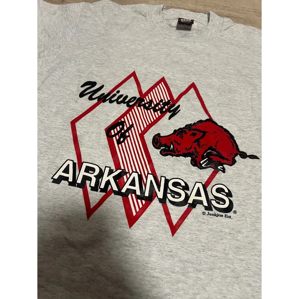 Vintage University of Arkansas Razorbacks T-Shirt Grey L USA Single‎ Stitch 90s